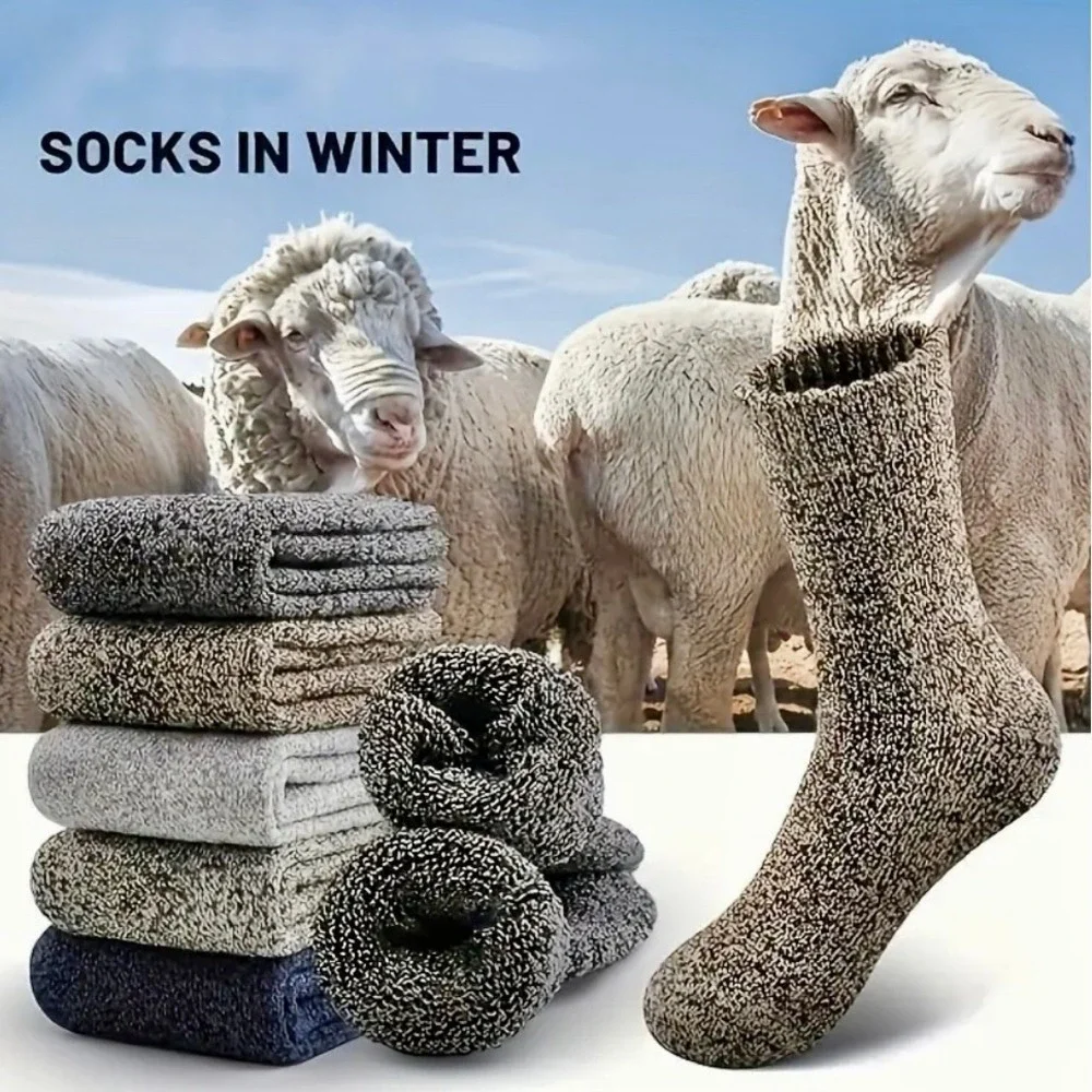 Unisex Merino Wool Thermal Mid-Calf Hiking Socks Winter 7-12 Multiple Colors 5pk